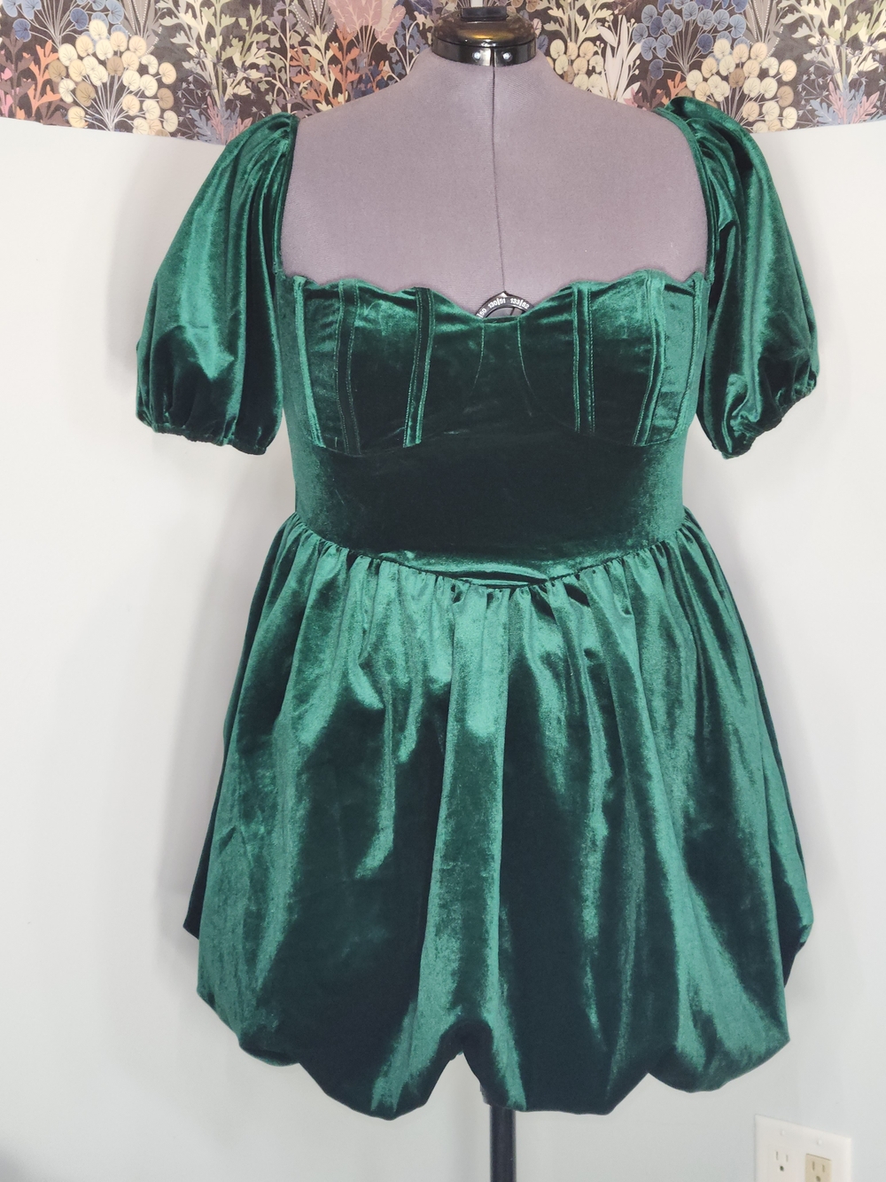 NEW Emerald Green Velvet Puff Sleeve Dress BUBBLE HEM Plus 16 Dance Wedding